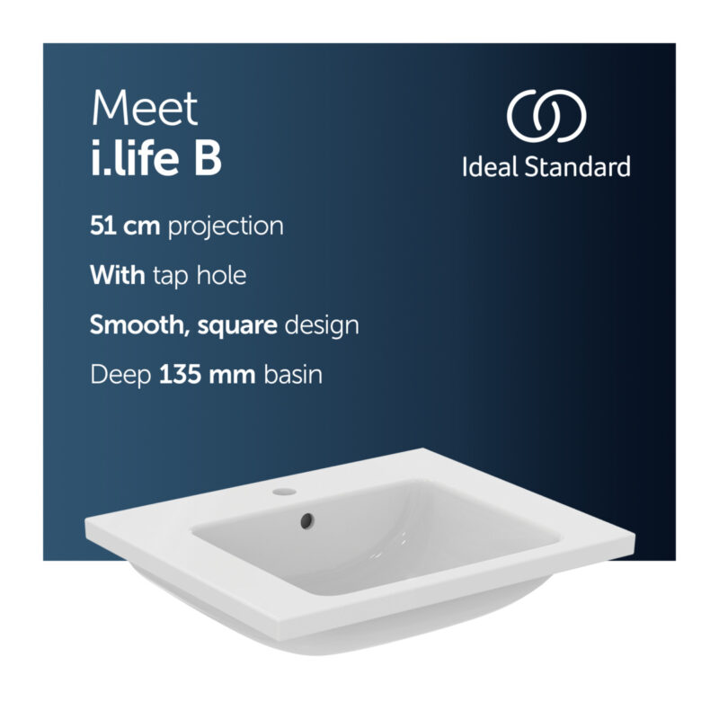 Ideal Standard i.life B 61cm Vanity Basin 1 Taphole T4605