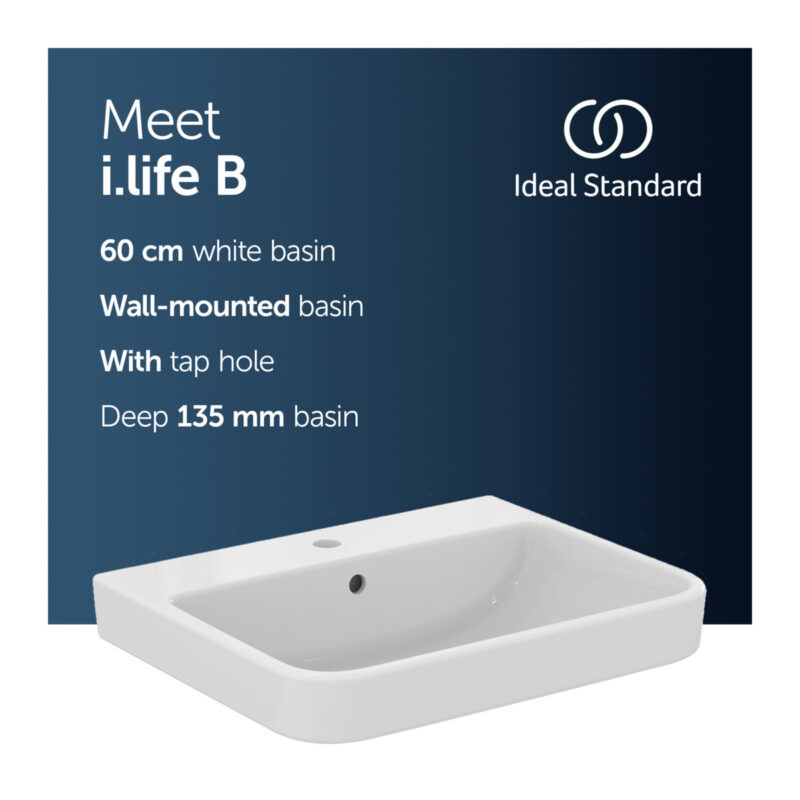 Ideal Standard i.life B 60cm Basin 1 Taphole T4607