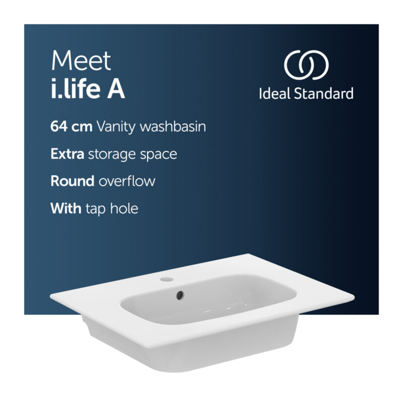 Ideal Standard i.Life A Vanity Washbasin 640mm 1 Tap Hole T4619