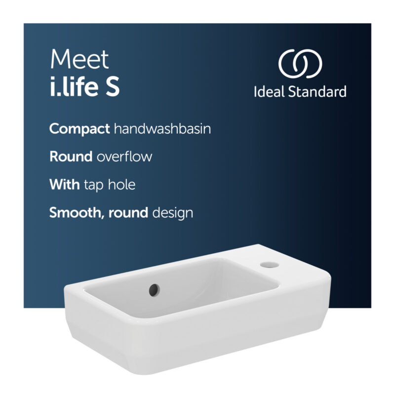Ideal Standard i.Life S Guest Washbasin 450mm 1 Right Tap Hole T5186