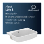 Ideal Standard i.Life S Semi Countertop Washbasin 500mm 1 Tap Hole