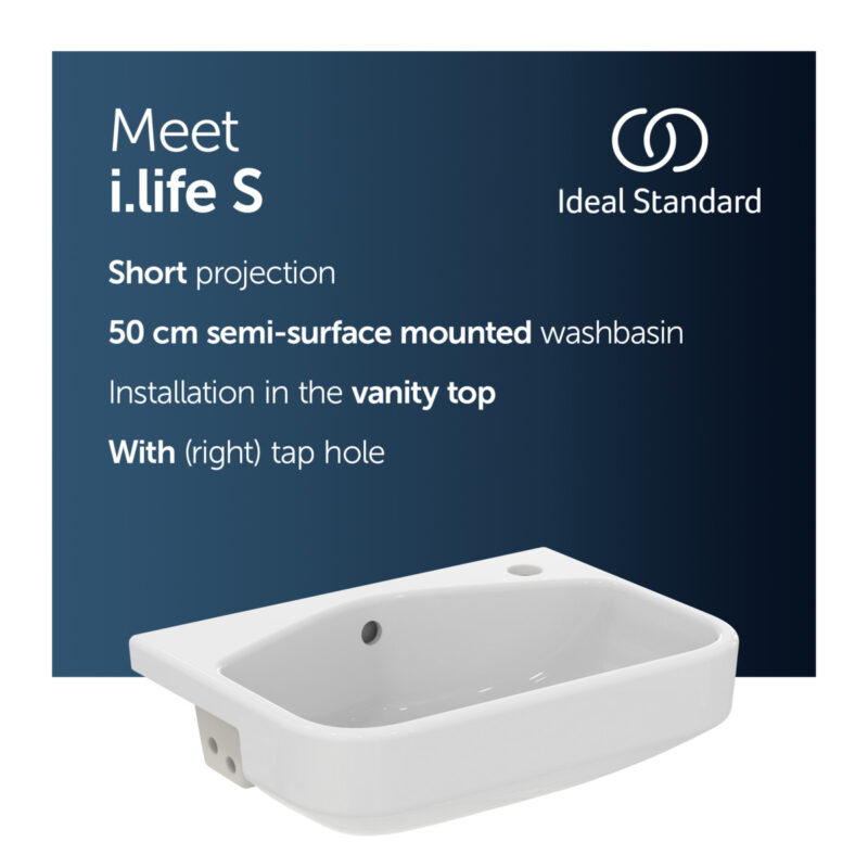Ideal Standard i.Life S Semi Countertop Washbasin 500mm 1 Tap Hole