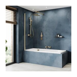 Kudos Ultimate 10mm Fold Away Bath Screen Deflector Panel 300mm Left Brushed Brass
