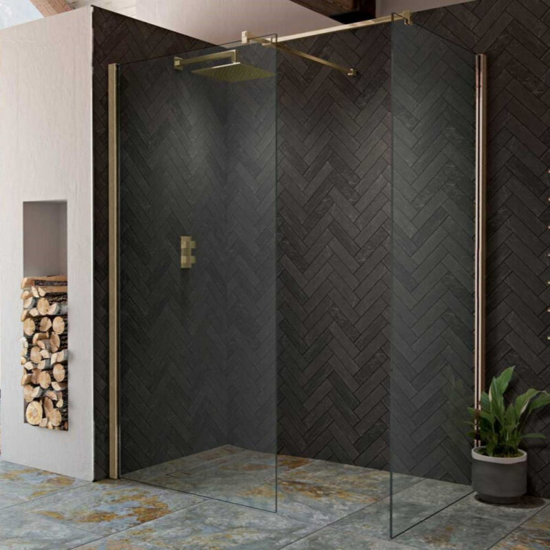Kudos Ultimate 1200mm Glass Panel 10mm & Brushed Brass Wall Post