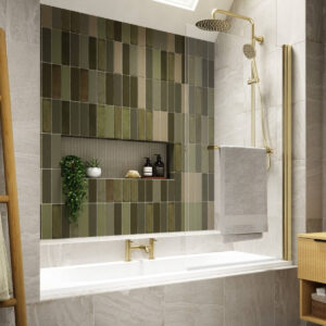 Kudos Inspire Single Panel Bath Screen with Towel Rail 6mm Brushed Brass