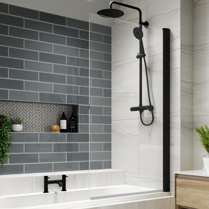 Kudos Single Panel Bath Screen 6mm Matt Black