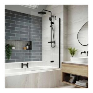 Kudos Inspire 2 Panel Outswing Bath Screen 6mm Right Hand Black
