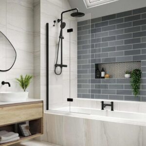 Kudos Inspire In-Fold Bath Screen 6mm Left Hand Matt Black