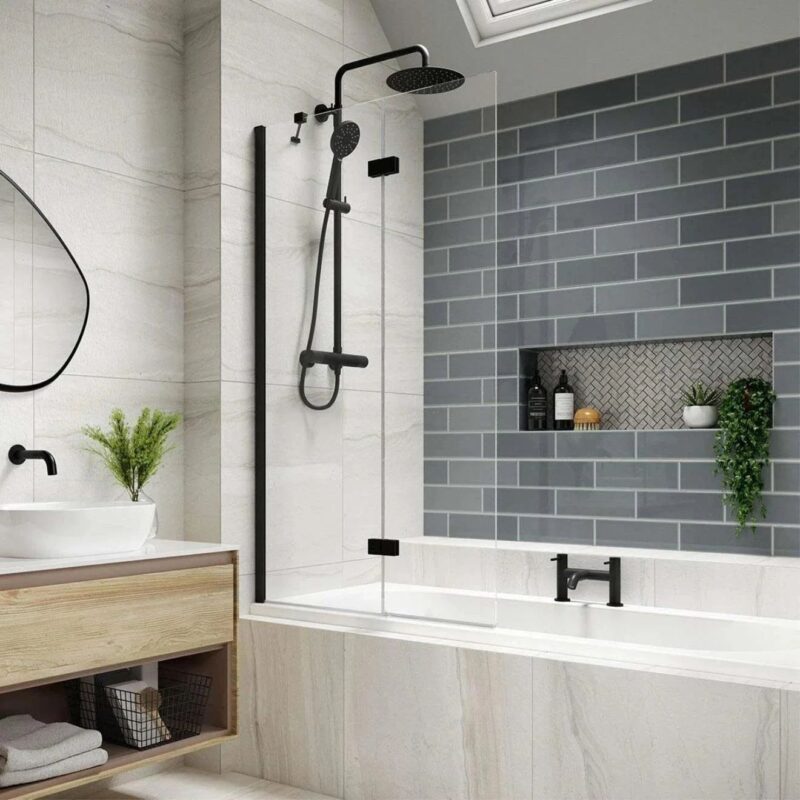 Kudos Inspire In-Fold Bath Screen 6mm Left Hand Matt Black