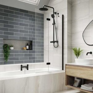 Kudos Inspire In-Fold Bath Screen 6mm Right Hand Matt Black