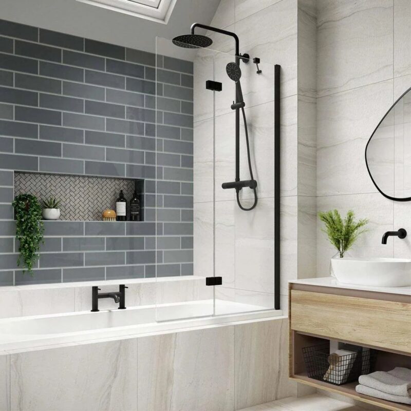Kudos Inspire In-Fold Bath Screen 6mm Right Hand Matt Black