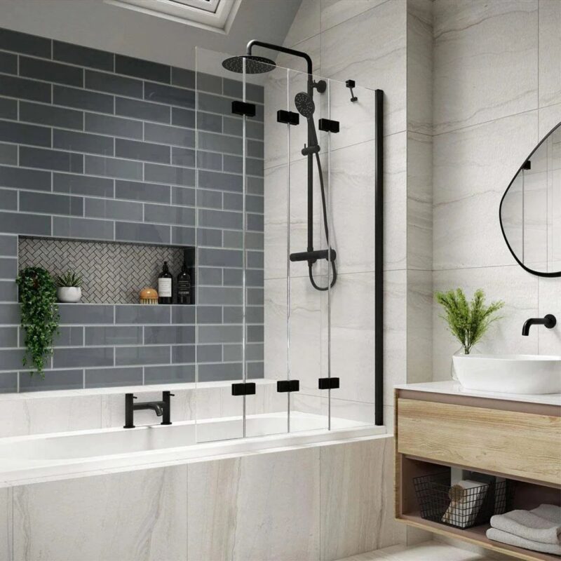 Kudos Inspire 4 Panel Bath Screen 6mm Right Hand Matt Black