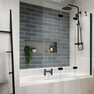Kudos Inspire 3 Panel Bath Screen 6mm Right Hand Matt Black