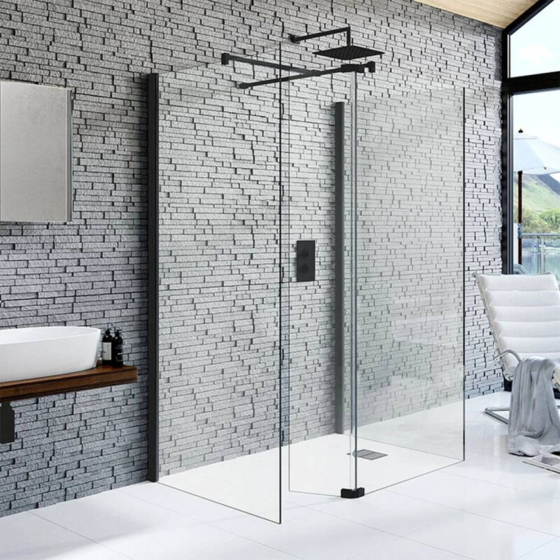 Kudos Ultimate 1100mm Glass Panel 8mm & Black Wall Post