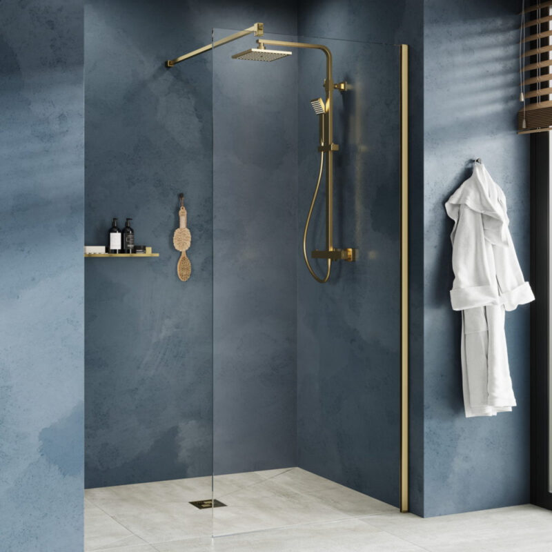 Kudos Ultimate 1200mm Glass Panel 8mm & Brushed Brass Wall Post Kudos Ultimate 1200mm Glass Panel 8mm & Brushed Brass Wall Post