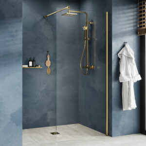 Kudos Ultimate 600mm Glass Panel 8mm & Brushed Brass Wall Post