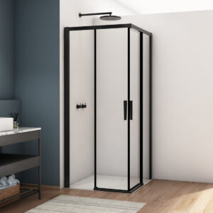 Kudos Divera 1000 x 1000mm Sliding Corner Entry Shower Enclosure Matt Black