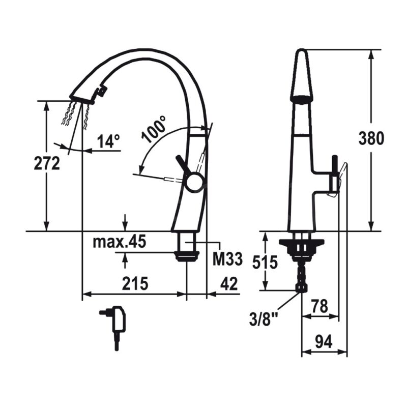 KWC Zoe Single Lever Kitchen Sink Mixer Tap with Pull-Out & Light Matt Black