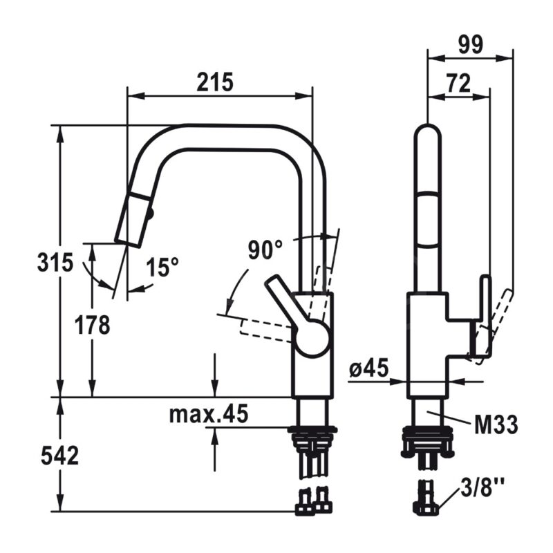 KWC Luna-E Single Lever Kitchen Sink Mixer Tap with Pull-Out Chrome