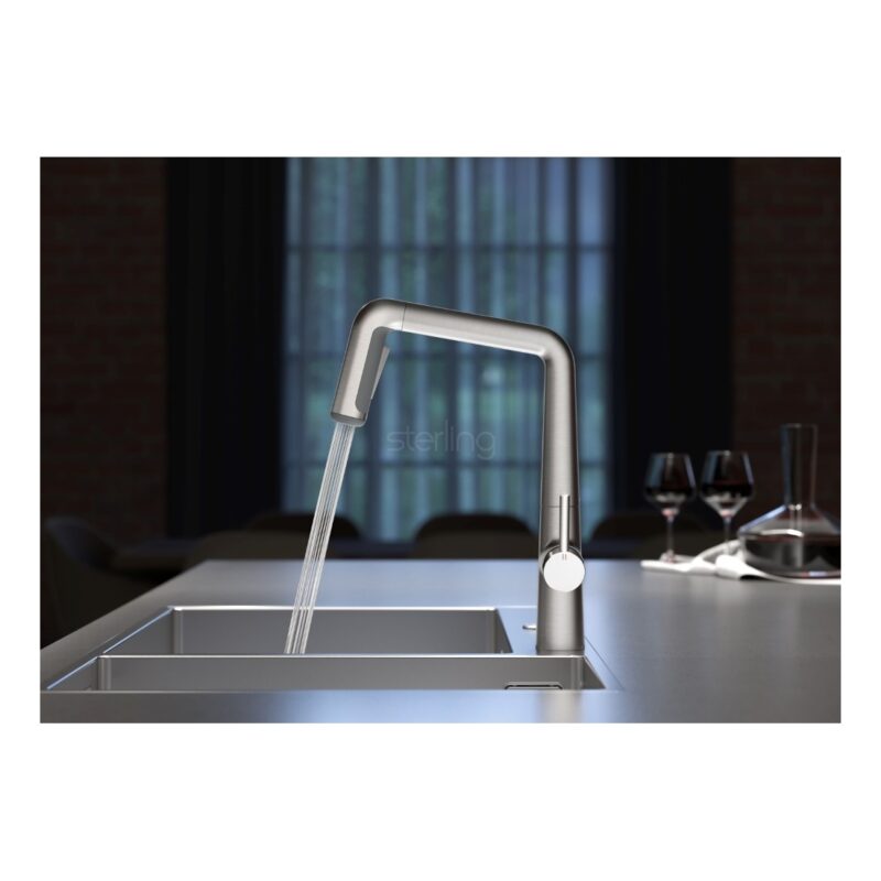 KWC Kio Single Lever Kitchen Sink Mixer Tap with Pull-Out Decor Steel