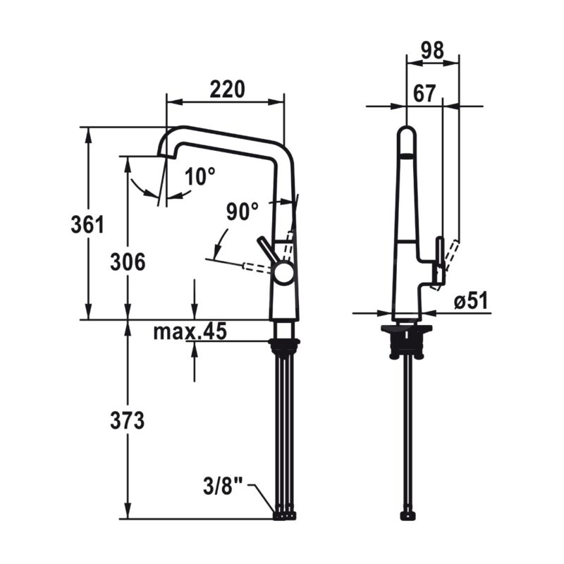 KWC Kio Single Lever Mono Sink Mixer Tap Matt Black