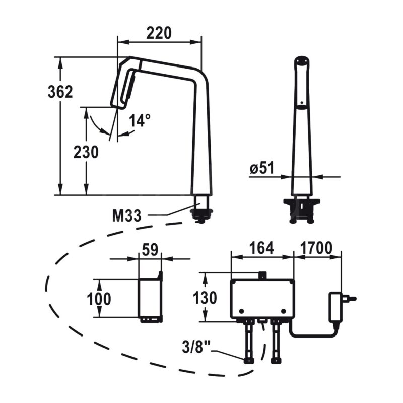 KWC Kio-E Electronic Kitchen Sink Mixer Tap with Pull-Out Decor Steel