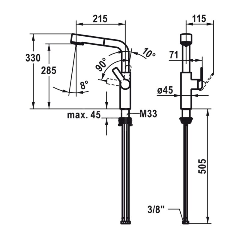 KWC Domo 6 Side Lever Kitchen Sink Mixer Tap with Pull-Out Chrome