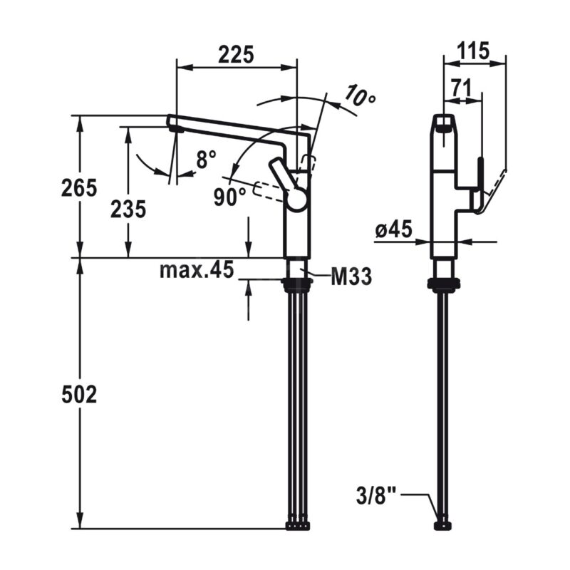 KWC Domo 6 Side Lever Kitchen Sink Mixer Tap Chrome