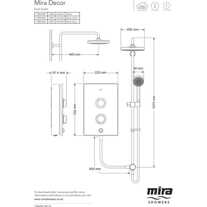 Mira Decor Dual 10.8kW Electric Shower Black Onyx