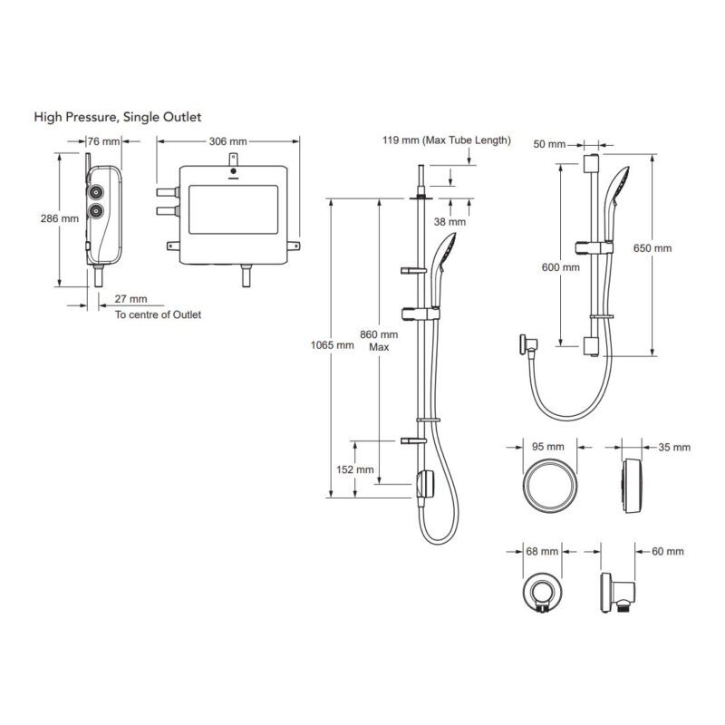 Mira Activate Single Ceiling-Fed High Pressure/Combi Digital Shower