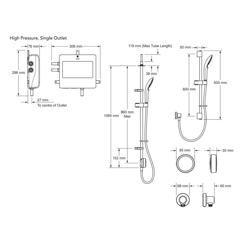 Mira Activate Single Rear-Fed High Pressure/Combi Digital Shower