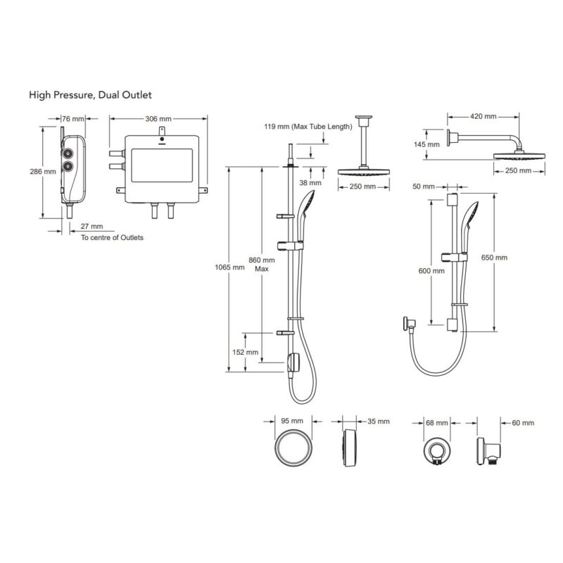 Mira Activate Dual Ceiling Fed Digital Shower High Pressure/Combi