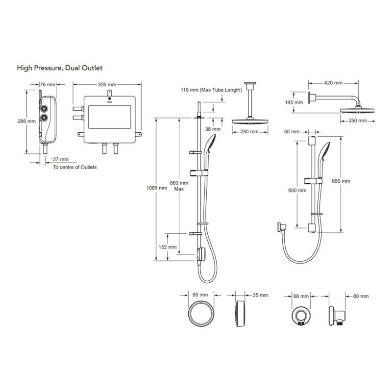 Mira Activate Dual Rear-Fed Digital Shower High Pressure/Combi