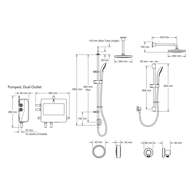 Mira Activate Dual Ceiling Fed Digital Shower Pumped