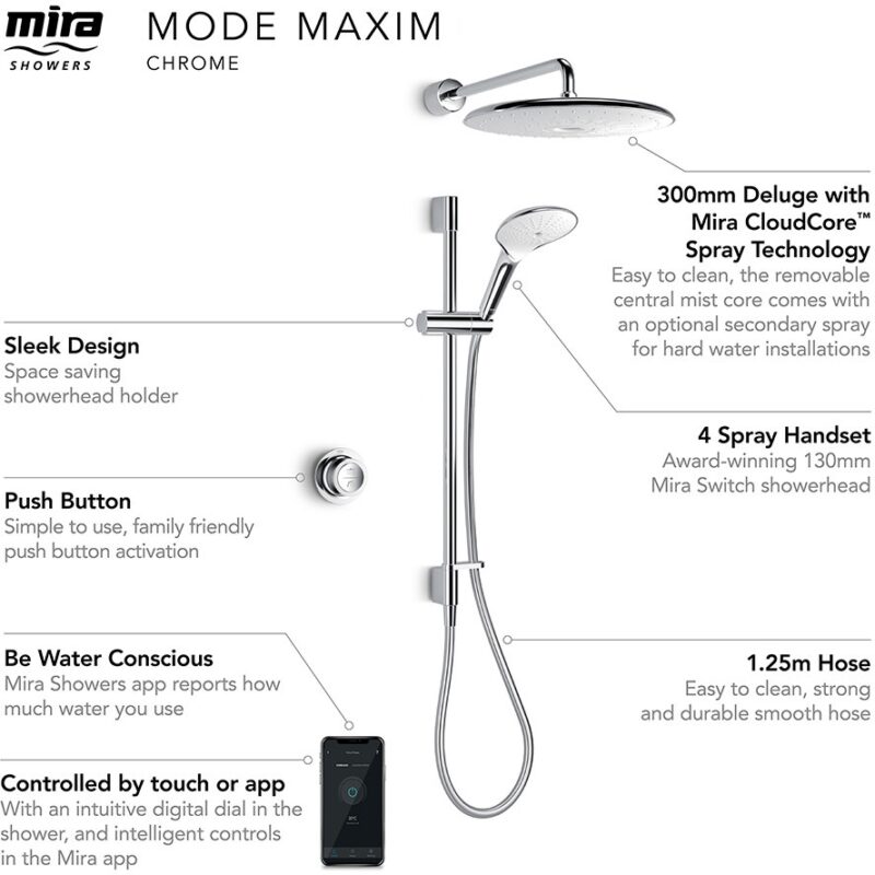 Mira Mode Maxim Rear Fed Digital Shower Pumped