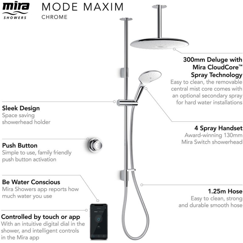 Mira Mode Maxim Ceiling Fed Digital Shower High Pressure