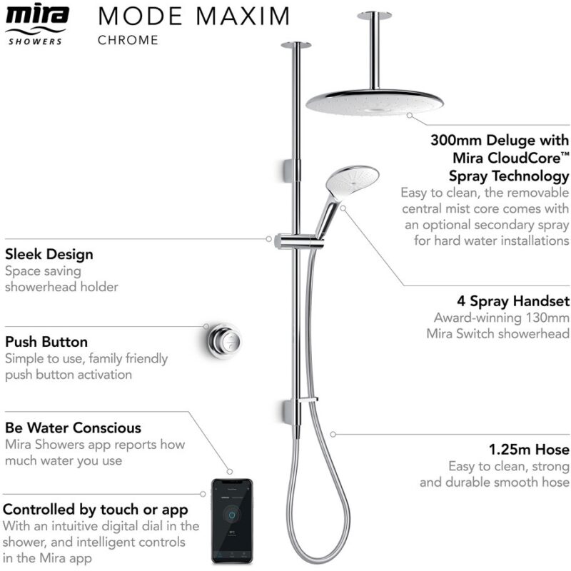 Mira Mode Maxim Ceiling Fed Digital Shower High Pressure