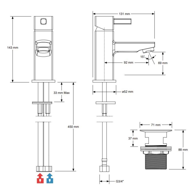 Mira React Mono Basin Mixer Tap with Waste Chrome