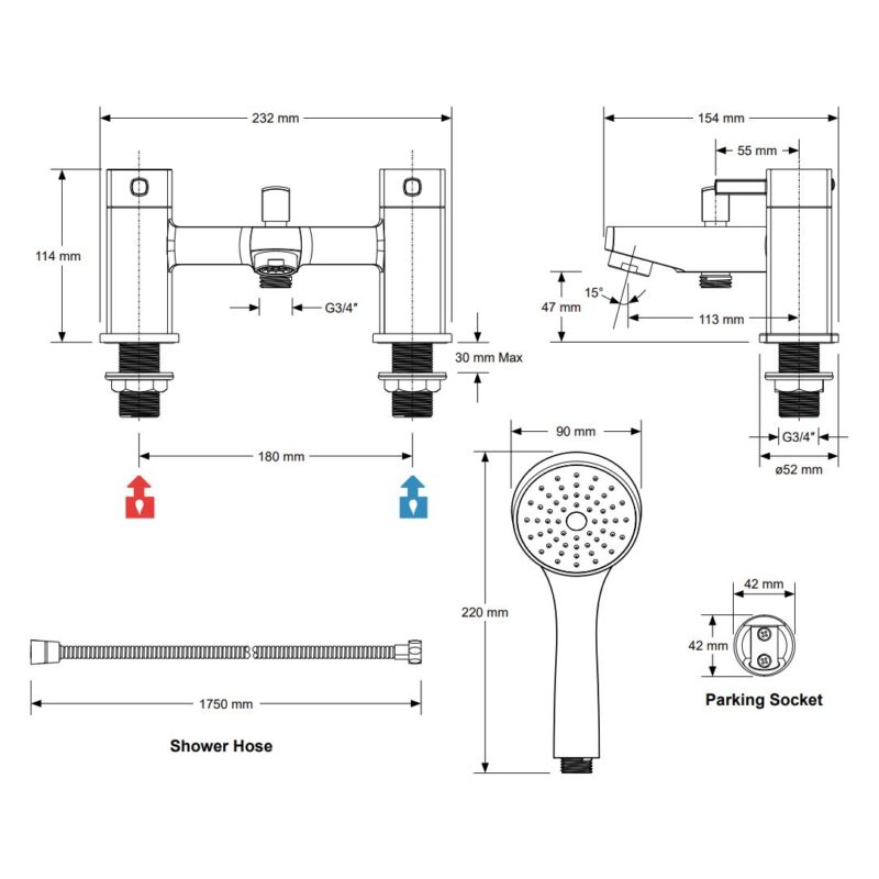 Mira React Bath/Shower Mixer Tap Chrome