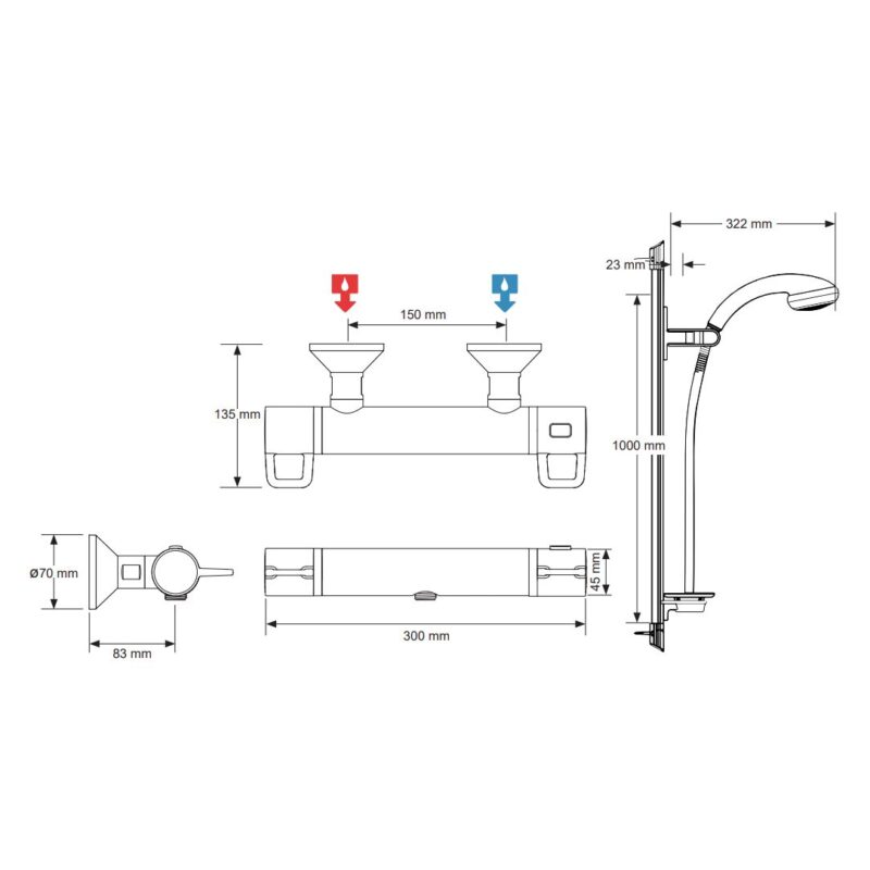 Mira Assist Bar Shower Valve & Flex Shower Kit Chrome