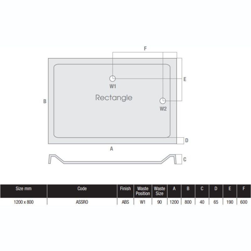 MX Elements 1200 x 800mm Rectangular Anti Slip Shower Tray