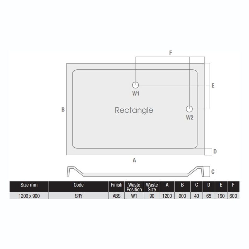 MX Elements Low Profile 1200 x 900mm Shower Tray & 90mm Waste