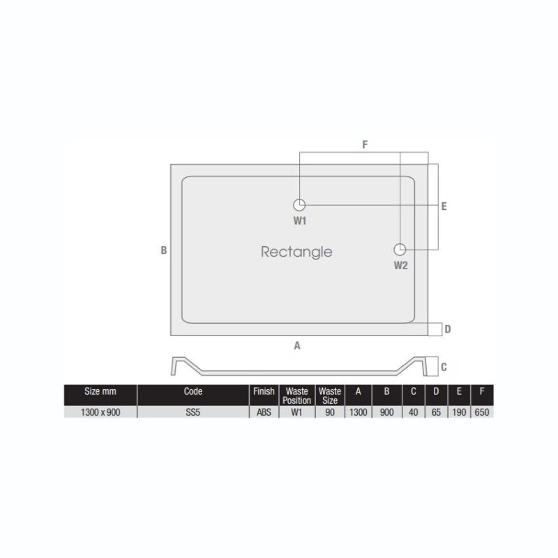MX Elements Low Profile 1300 x 900mm Shower Tray & 90mm Waste