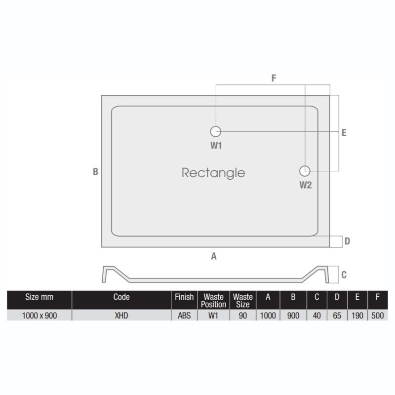 MX Elements Low Profile 1000 x 900mm Shower Tray & 90mm Waste