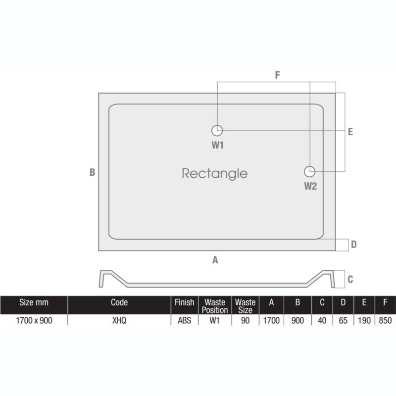 MX Elements Low Profile 1700 x 900mm Shower Tray & 90mm Waste