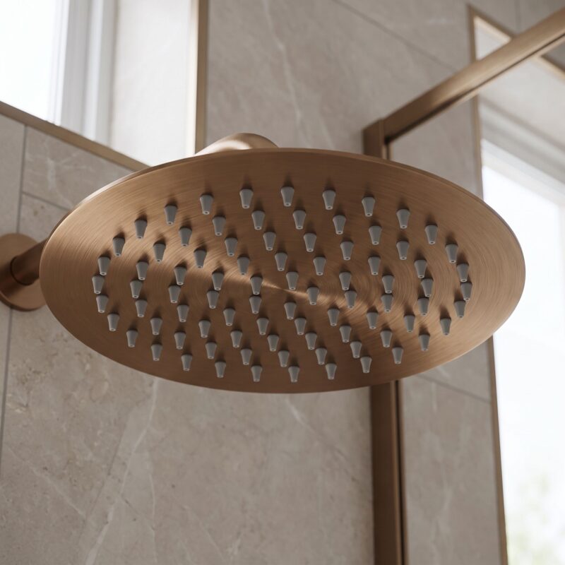 Nuie 200mm Round Brushed Bronze Fixed Shower Head
