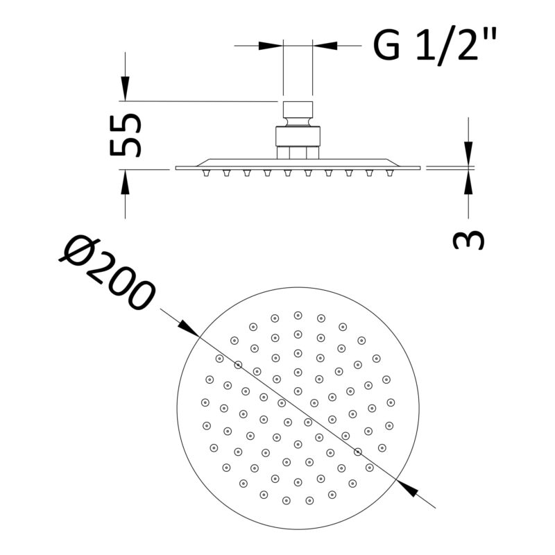 Nuie 200mm Round Brushed Bronze Fixed Shower Head