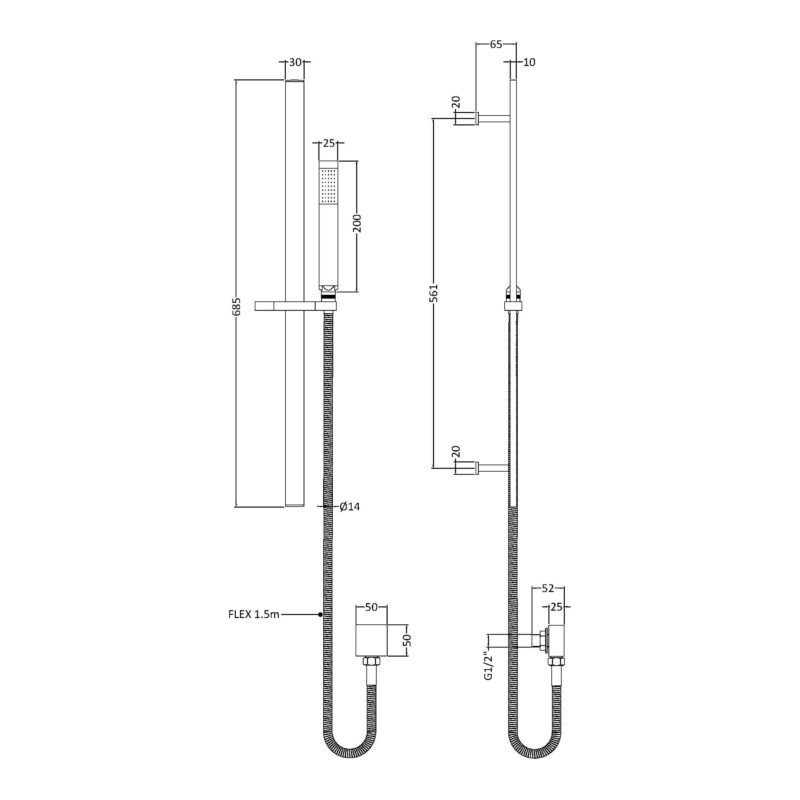 Nuie Windon Brushed Bronze Rectangular Shower Slider Rail Kit