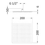 Nuie Brushed Pewter Square Fixed Shower Head 200mm