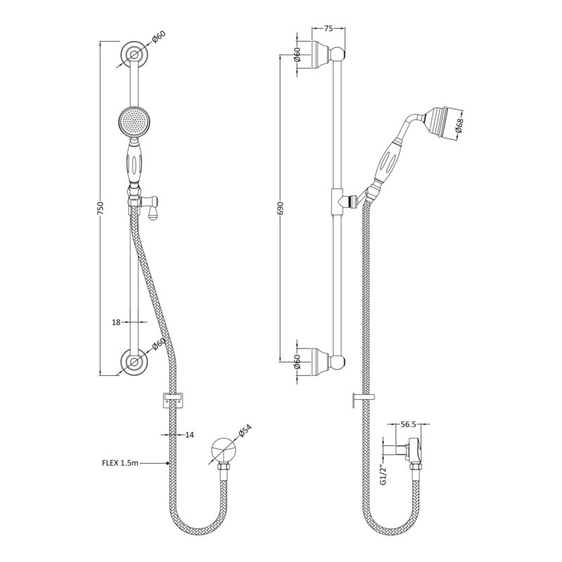 Nuie Traditional Brushed Pewter Slide Rail Kit